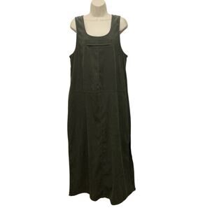 White Stag Olive Green Faux Suede Stretch Maxi Dress L Sleeveless Side Slits
